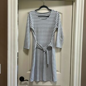 Grey and white. Stripe knit dress in a medium